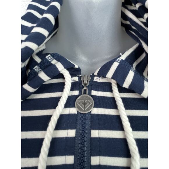 Roxy Navy/White Stripe Zip Hoodie Sweatshirt Jacket - Picture 8 of 14